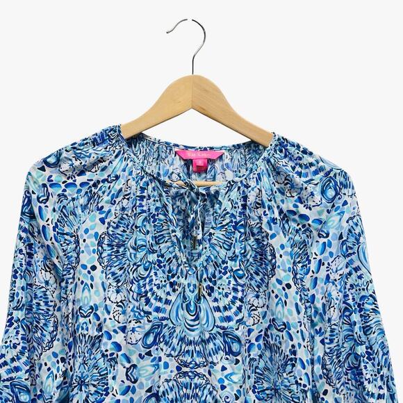 Lilly Pulitzer Willa Flounce‎ Sleeves Top Blue Women’s Size Small - Picture 3 of 9